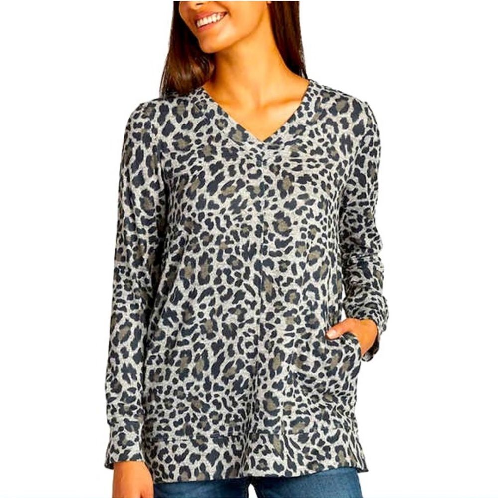 Ellen Tracy Leopard Print V-Neck Top Size Medium